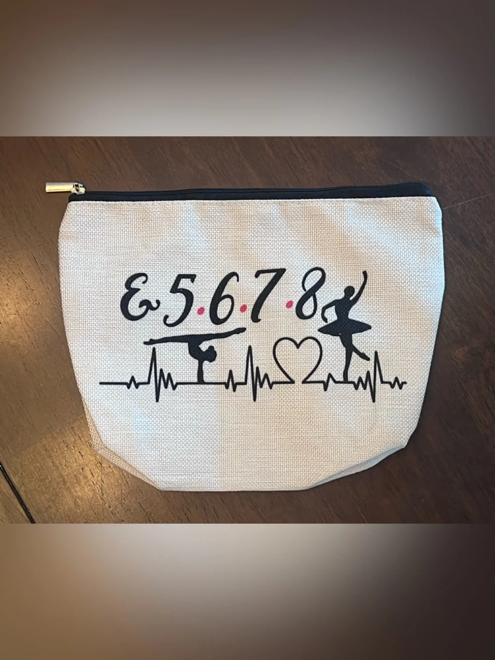 New Gymnastics/Dance Heartbeat Canvas Pouch in Tan and Black